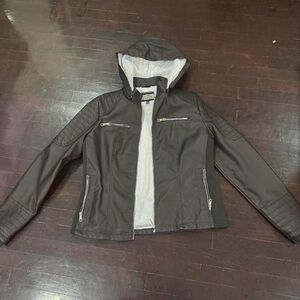 Women Royalty For Me Faux Leather Hooded Jacket sz L